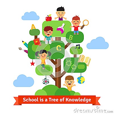 School tree of knowledge and children education Vector Illustration