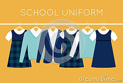 School Uniform for Children and Teenagers on Hangers Vector Illustration