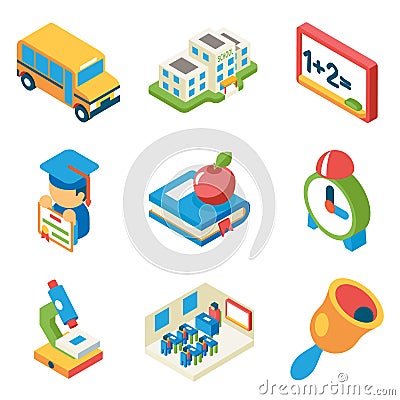 School, university and education isometric 3d flat Vector Illustration