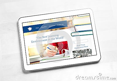 School website homepage design on tablet screen. Stock Photo