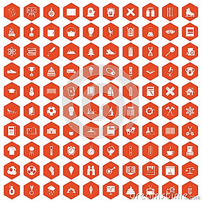 100 school years icons hexagon orange Vector Illustration