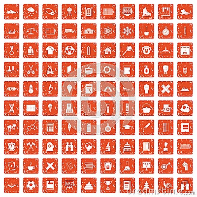 100 school years icons set grunge orange Vector Illustration