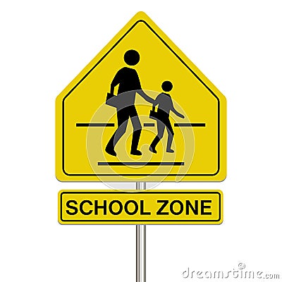 School zone sign on a white background Vector Illustration