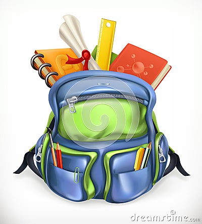 Schoolbag. Backpack with school supplies, vector icon Vector Illustration