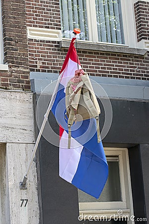 Schoolbag On A Flag At Amsterdam The Netherlands 12-6-2020 A Dutch Tradition For Passing School Exams Editorial Stock Photo
