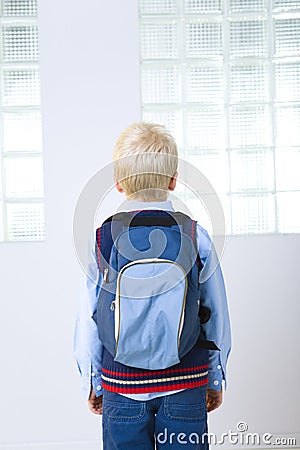 Schoolboy with backpack Stock Photo