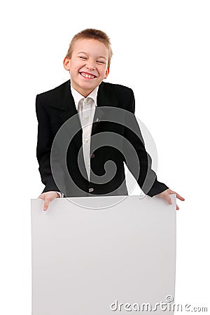 Schoolboy with broadsheet Stock Photo