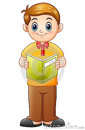 Schoolboy cartoon reading a book Vector Illustration