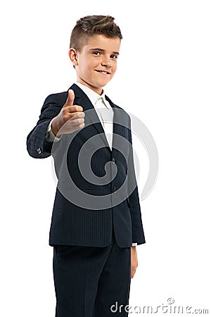 Schoolboy happy showing thumbs up Stock Photo