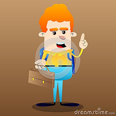 Schoolboy holding suitcase and making a point. Cartoon Illustration