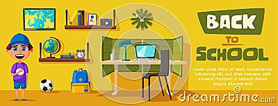 Schoolboy learns lessons at home. Cartoon vector illustration Vector Illustration