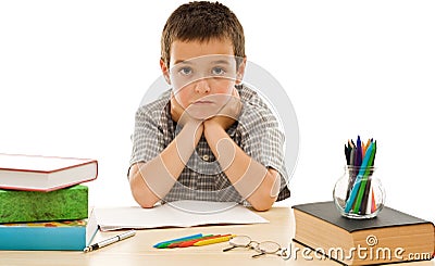 Schoolboy make grimace Stock Photo