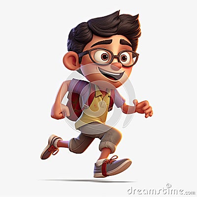 Schoolboy returning to class in the form of a cartoon character with a caricature face. Generative AI Stock Photo