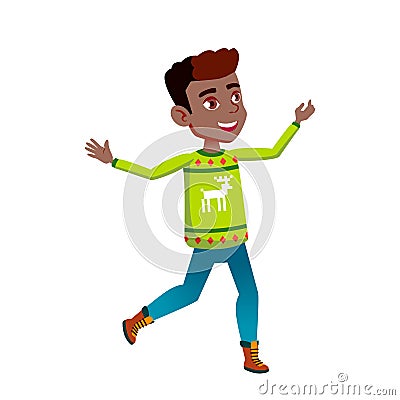 Schoolboy Running And Enjoying Outdoor Vector Vector Illustration