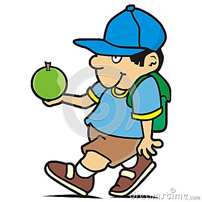 Schoolboy with satchel and apple Vector Illustration