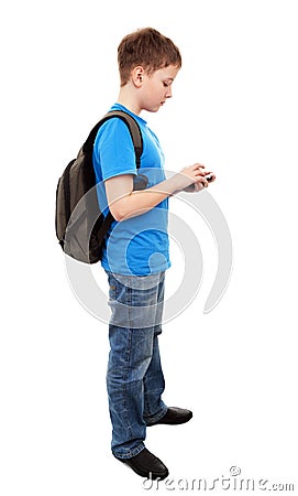 Boy send text message with mobile phone Stock Photo