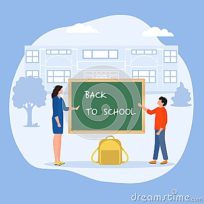 Schoolboy Teacher Pupil Back to school Education Vector Illustration