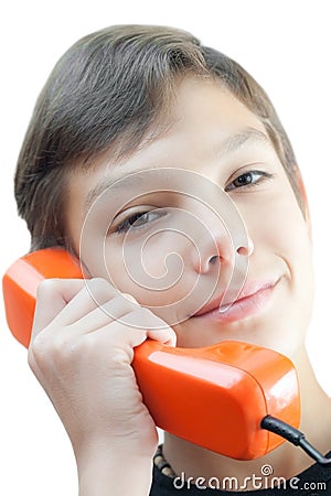 Schoolboy whith phones. Stock Photo