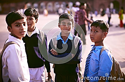 Schoolboys in uniforms in India Editorial Stock Photo