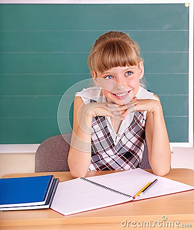 Schoolchild in classroom. Stock Photo