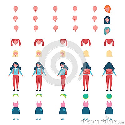 Schoolgirl Model with Spare Body Parts and Clothes Vector Illustration