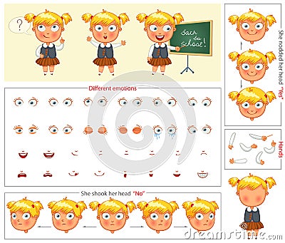 Schoolgirl. Parts of body template for design work and animation Vector Illustration
