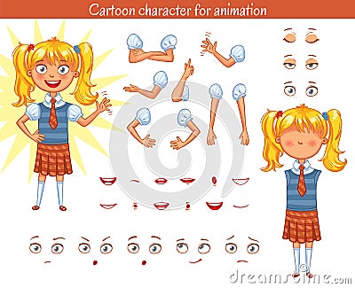 Schoolgirl. Parts of body template for design work and animation Vector Illustration