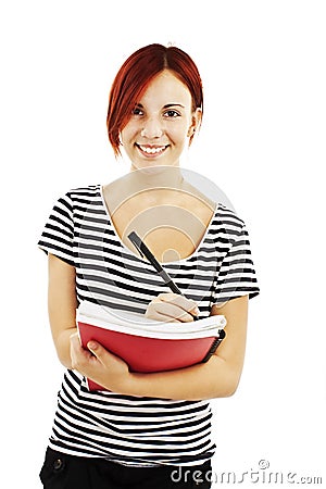 Schoolgirl Taking Notes Stock Photo