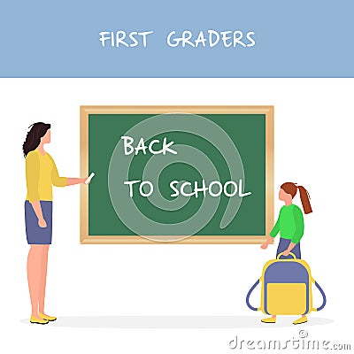 Schoolgirl Teacher Pupil Back to school Education Vector Illustration