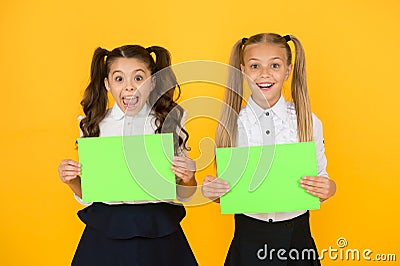 Schoolgirls show poster. Social poster copy space. Socialization involves how children get along with each other. School Stock Photo