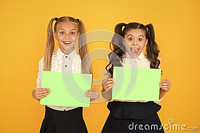 Schoolgirls show poster. Social poster copy space. Socialization involves how children get along with each other. School Stock Photo