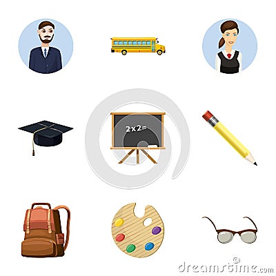 Schoolhouse icons set, cartoon style Vector Illustration