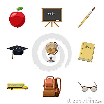 Schooling icons set, cartoon style Vector Illustration