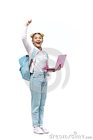 Schoolkid showing yes gesture while holding Stock Photo