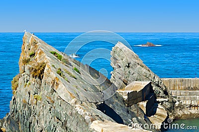 Schooner Entering the Harbor Stock Photo