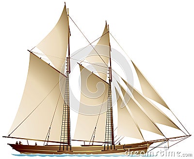 Schooner, gaff-rigged sailing vessel Vector Illustration