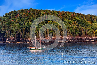 Schooner Past Maine Island Stock Photo