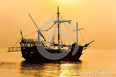 Schooner silhouette Stock Photo