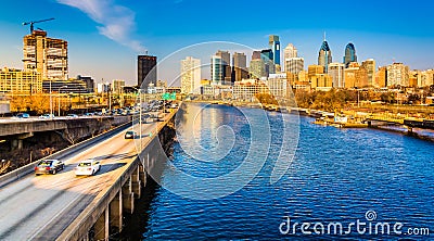 The Schuylkill Expressway and Philadelphia skyline seen from the Stock Photo