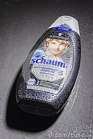 Schwarzkopf shampoo isolated on stone slate background. Editorial Stock Photo