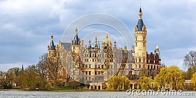 Schwerin Castle Schweriner Schloss Parliament Government Mecklenburg-Vorpommern panoramic view in Germany Stock Photo