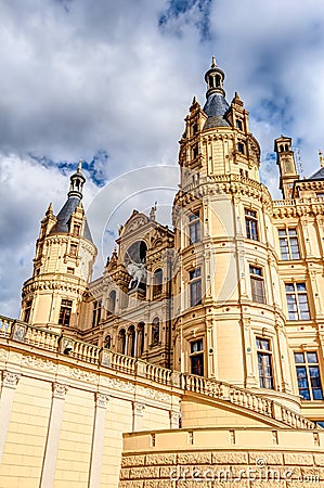 Schwerin Palace in romantic Historicism architecture style Stock Photo