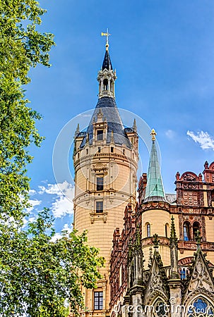 Schwerin Palace in romantic Historicism architecture style Stock Photo