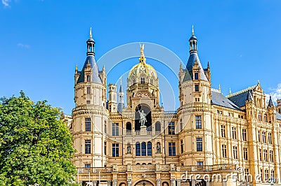 Schwerin Palace in romantic Historicism architecture style Stock Photo