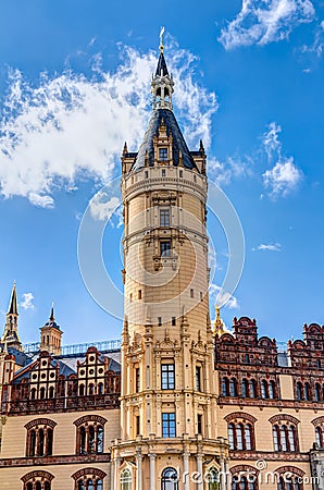 Schwerin Palace in romantic Historicism architecture style Stock Photo