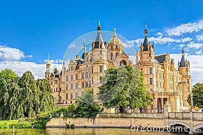 Schwerin Palace in romantic Historicism architecture style Stock Photo