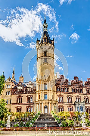 Schwerin Palace in romantic Historicism architecture style Stock Photo