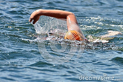 Swimming competition at the aqua duathlon in Gmunden am Traunsee Editorial Stock Photo