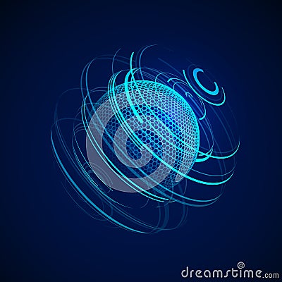 Sci-fi abstract neon sphere. Futuristic digital background. HUD element or cyber globe. Vector Vector Illustration