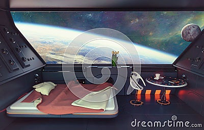 Sci-Fi Bedroom Interior Stock Photo